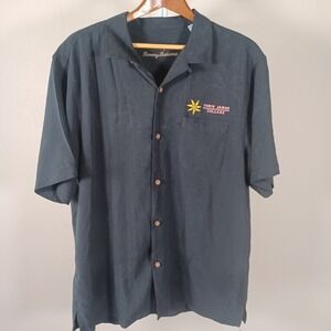 Tommy Bahama Silk Tobin James Sand Bar Loop Collar Short Sleeve Back Patch Shirt